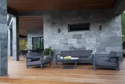 "Гранада" диван 3-местный, каркас алюминий темно-серый (RAL7024) муар, ткань темно-серая 027