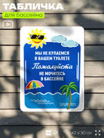 Табличка прикольная для бассейна "Мы не купаемся в вашем туалете, не мочитесь в бассейн", на пляж, для общественной и частной зоны отдыха, информационная, 40х30 см, Silver Plane x Айдентика Технолоджи