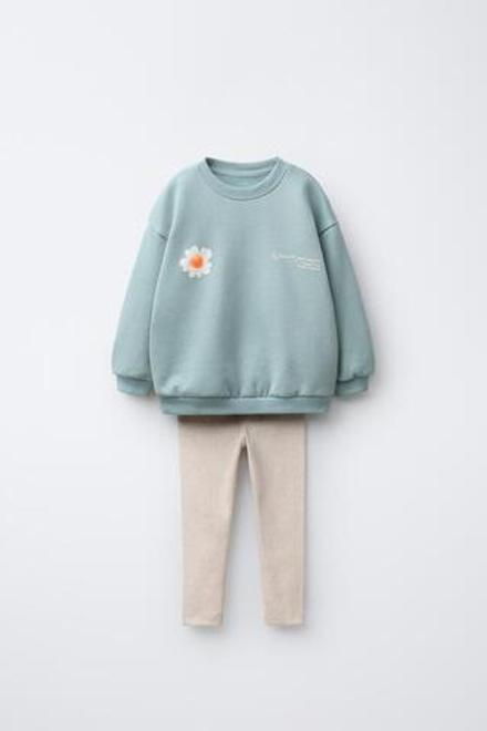 ZARA КОМПЛЕКТ ИЗ ТОЛСТОВКИ И ЛЕГИНСОВ, ЗЕЛЕНОВАТО-СИНИЙ