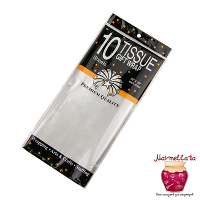 Бумага упаковочная тишью, СЕРЕБРЯНАЯ, 50*66 см (10 листов)