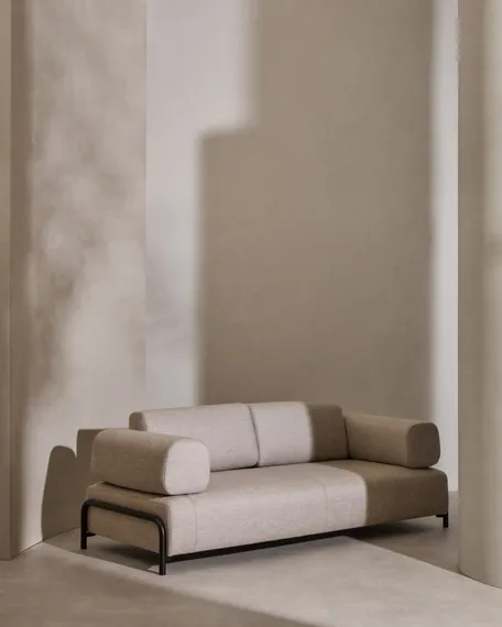 Трехместный диван Compo, бежевый, серый каркас