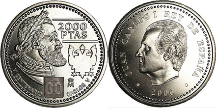 Испания 2000 песет, 2000 500 лет со дня рождения Карла V