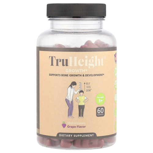 TruHeight, Growth Gummies, мультивитамины, для детей от 5 лет, с виноградом, 60 жевательных таблеток