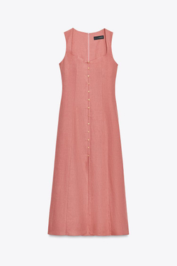 ZARA ПЛАТЬЕ-МИДИ ИЗО ЛЬНА, МАРСАЛА