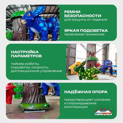Электрическая Аттракцион карусель «Мир Динозавров», 4×4×3,5 м