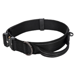 60141 Ошейник с усиленным металлическим замком-фастекс и ручкой RUKKA PETS MISSION COLLAR, с мягкой подкладкой, цвет черный