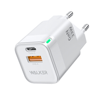 Зарядное устройство WALKER WH-43 GaN, 3А, 33Вт, USB/Type-C, поддержка QC+PD, белое