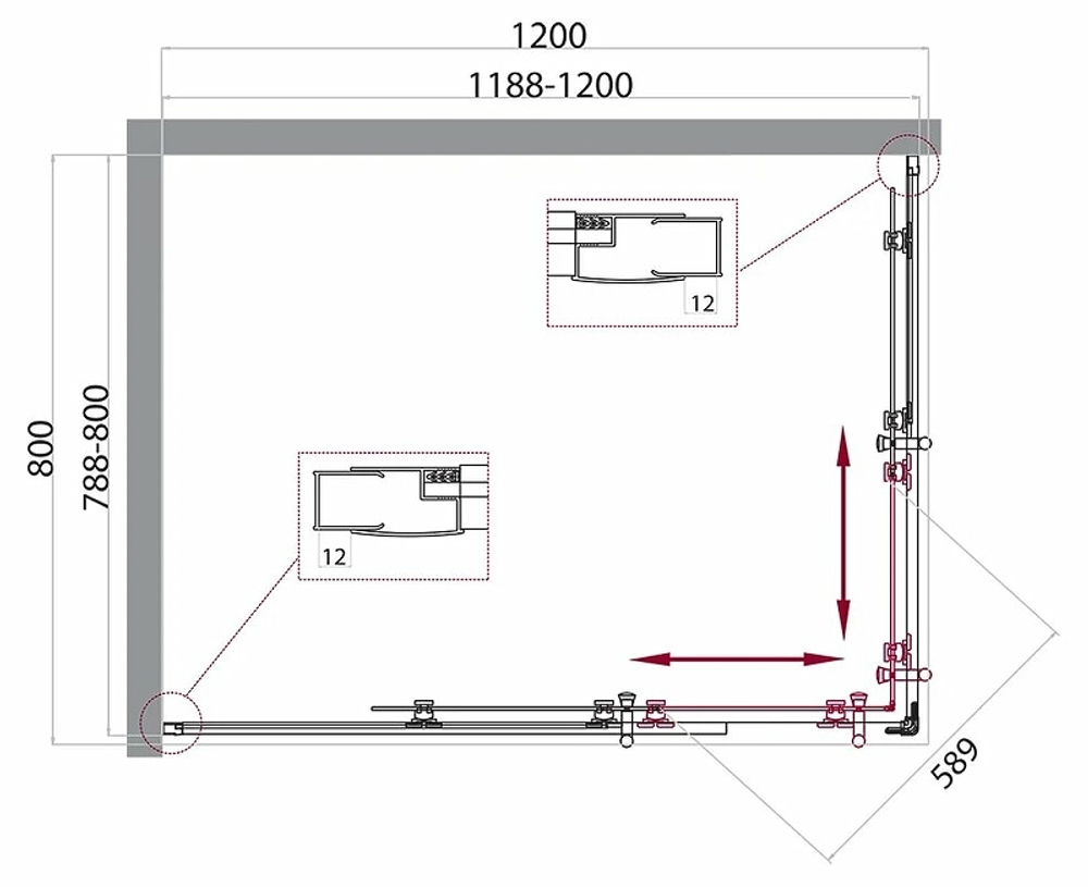 Душевой уголок BelBagno UNO-195-AH-2-120/80-C-Cr 120x80 профиль Хром стекло прозрачное