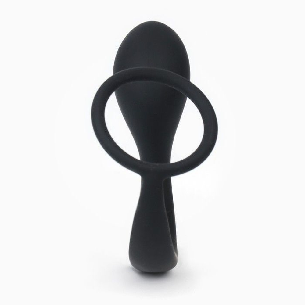 Черное эрекционное кольцо с анальной пробкой «Оки-Чпоки» (Цвет: черный)