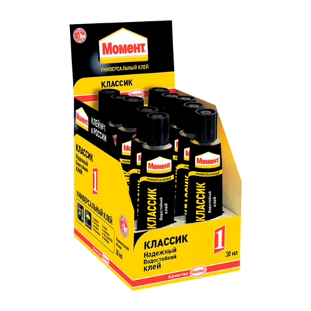 Клей Момент КЛАССИК-1 30мл универсальный водостойкий BOX10 шоу-бокс (10/120)