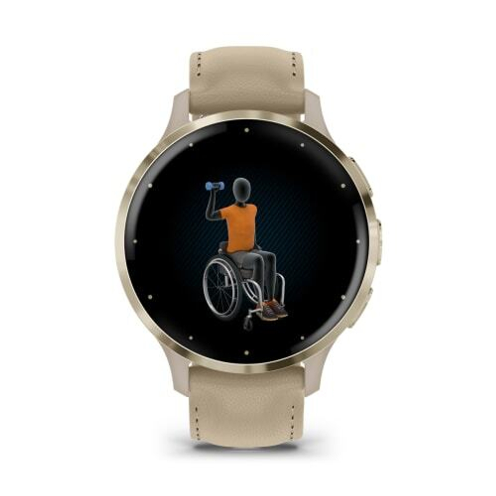 Смарт часы Garmin Venu 3S цвета "французский серый" с золотистым безелем и кожаным ремешком