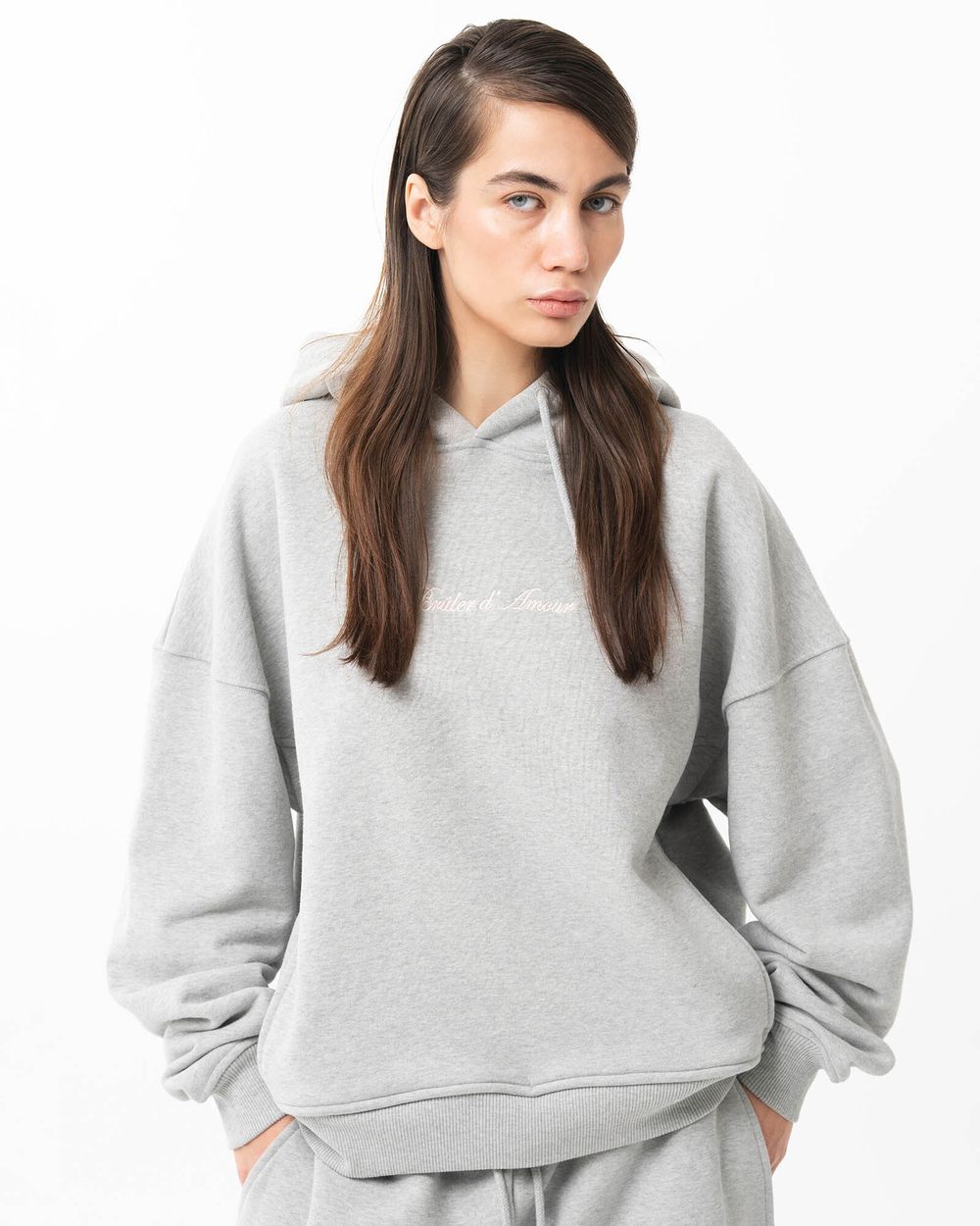 Купить Худи Bruler d'Amour Basic Logo серый меланж Худи Bruler d'Amour Basic Logo серый меланж