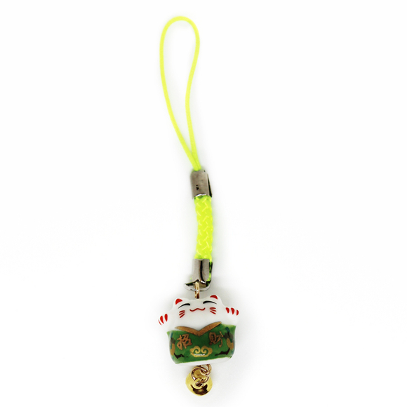 Манеки-неко подвеска "Ждем счастья" зеленая