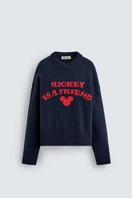 ZARA HARRY LAMBERT X DISNEY ДЖЕМПЕР С НАДПИСЬЮ И ПРИНТОМ МИККИ, МОРСКОЙ СИНИЙ