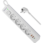 Удлинитель с сетевым фильтром Defender DFS 145, белый, 4розетки, USB+TypeC, 5 м.