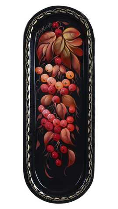 Жостовский поднос декоративный, размер 21х8 см (A4), металлический