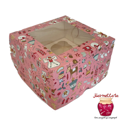 Упаковка для капкейков "Веселые картинки" с окном, 4 ячейки