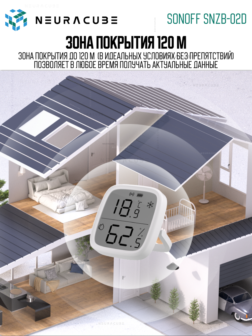 Умный ZigBee Датчик температуры и влажности с дисплеем SONOFF SNZB-02D (Работает с Яндекс Алисой)