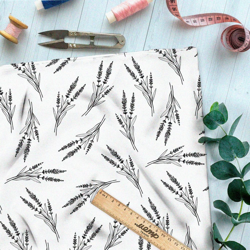 Ткань сатин эскиз душицы на белом фоне