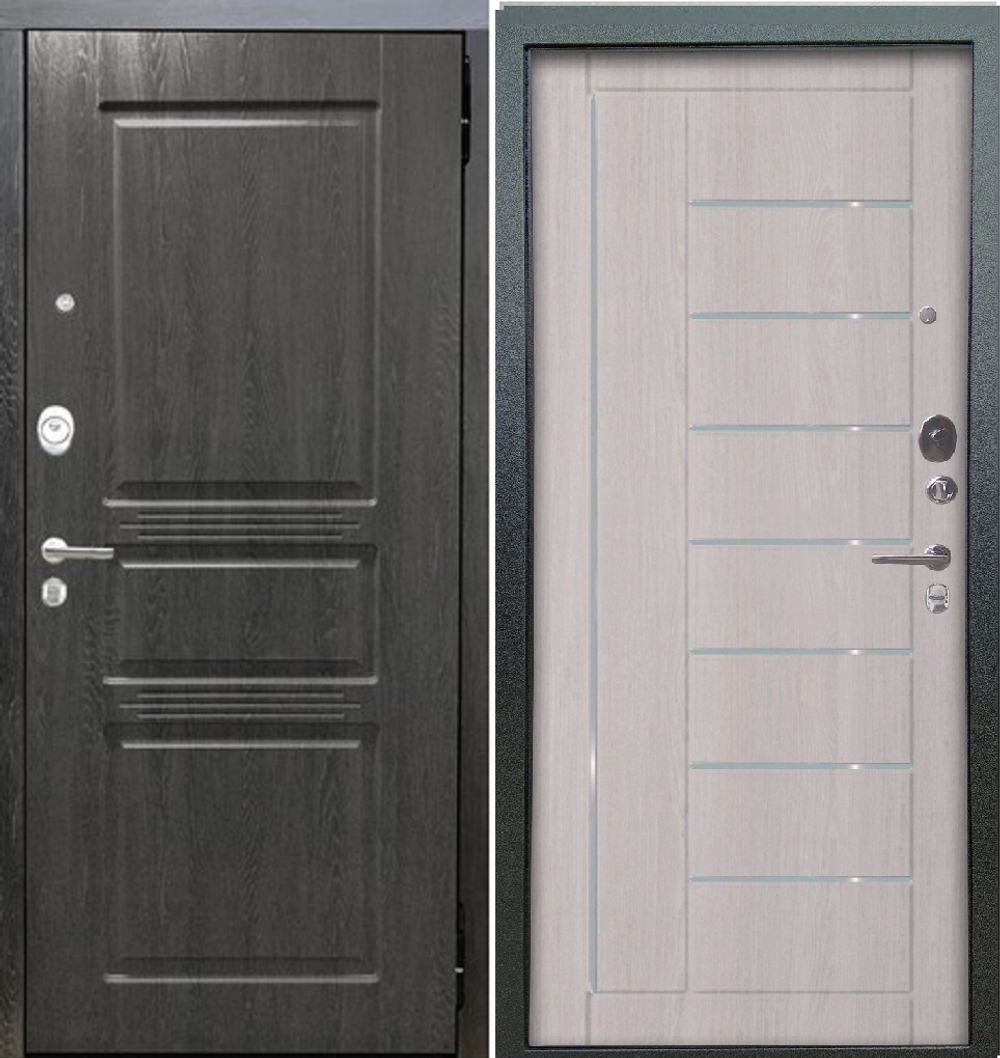 Входная сейф-дверь Аргус Люкс 3К 2П Сабина дуб филадельфия графит / Фриза Ларче светлый, молдинги хром