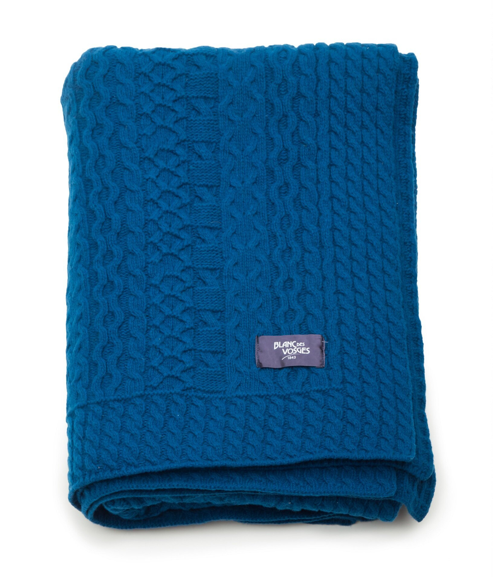 Плед 130x180 Blanc des Vosges Torsades Bleu Франция