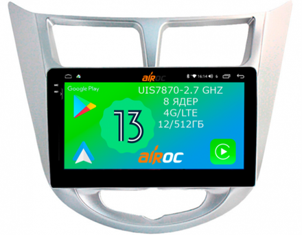 Магнитола для Hyundai Solaris 2010-2016 - Airoc 2K AU-2003 на Android 13, TS20, 12/512Гб, SIM-слот
