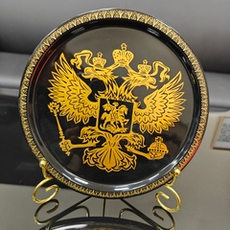 Сувенирная тарелка "Герб России" с ручной росписью (лаковая миниатюра)
