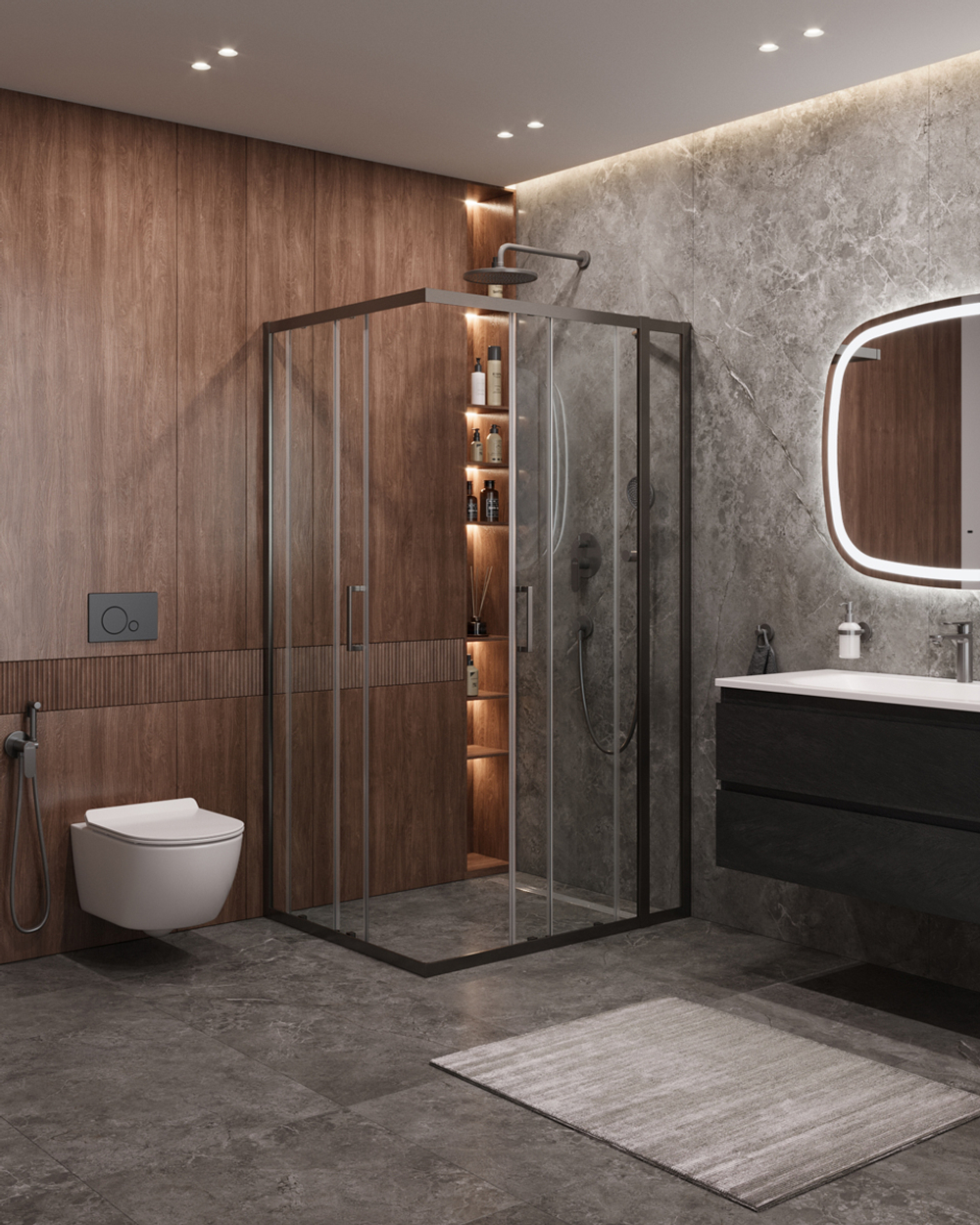 Душевой уголок Cezares MOLVENO-AH-21-100+20-C-GM-IV, 120х100х195, профиль оружейная сталь, прозрачное стекло