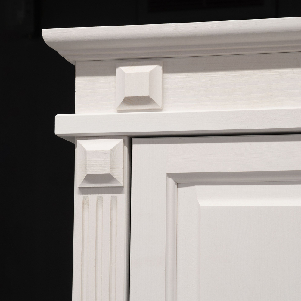 Шкаф для одежды распашной белый Харви трехдверный деревянный с ящиками, со штангой и полками, шкаф для вещей в прихожую и спальню с филенкой в викторианском стиле из массива сосны