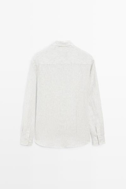 Massimo Dutti Приталенная полосатая рубашка из 100% льна, фисташково-зеленый