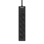 Сетевой фильтр удлинитель Philips CHP2155BB/51 с пятью стандартными розетками EU, с заземлением и защитой от перегрузок, 3 м, черный