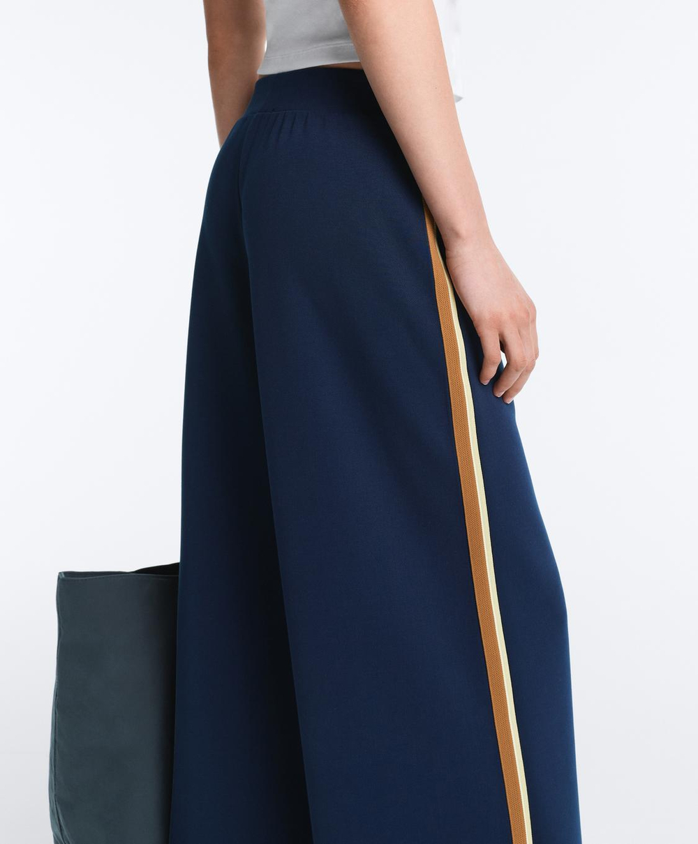 Oysho Прямые брюки из саржи с боковой тесьмой, темно-синий