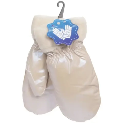 Варежки женские болоневые с утеплителем иск. мех «ZIMA», цвет айвори (однотонные / без рисунка, пакет с подвесом)