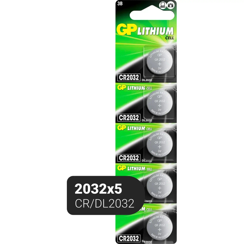 Батарейка GP CR2032, 3V, литий, бл/5шт, CR2032-2C5