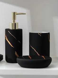 Набор аксессуаров для ванной комнаты Доляна «Зевс», 3 предмета (мыльница, дозатор для мыла, стакан), цвет чёрный