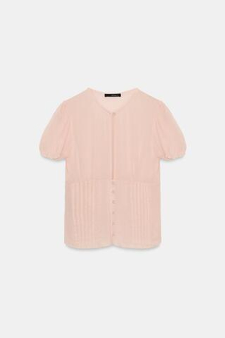 ZARA ТОП ИЗ ПОЛУПРОЗРАЧНОГО ЖОРЖЕТА, ПАСТЕЛЬНО-РОЗОВЫЙ