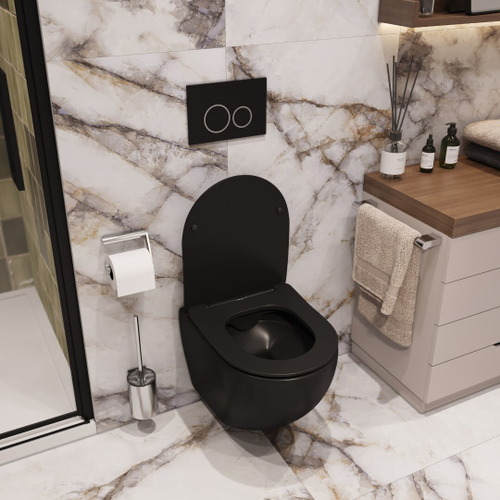 Унитаз SELLA Aria MB подвесной безободковый черный матовый, ТЕРМООБЖИГ (не плёнка), CT9160 Ceruttispa (490х360х325)