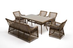 "Катания" обеденная группа плетеная на 6 персон, цвет соломенный