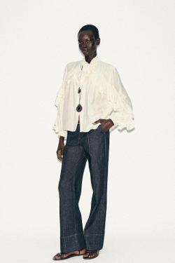 ZARA БЛУЗА С ВОЛАНАМИ И БАНТОМ, ЭКРЮ