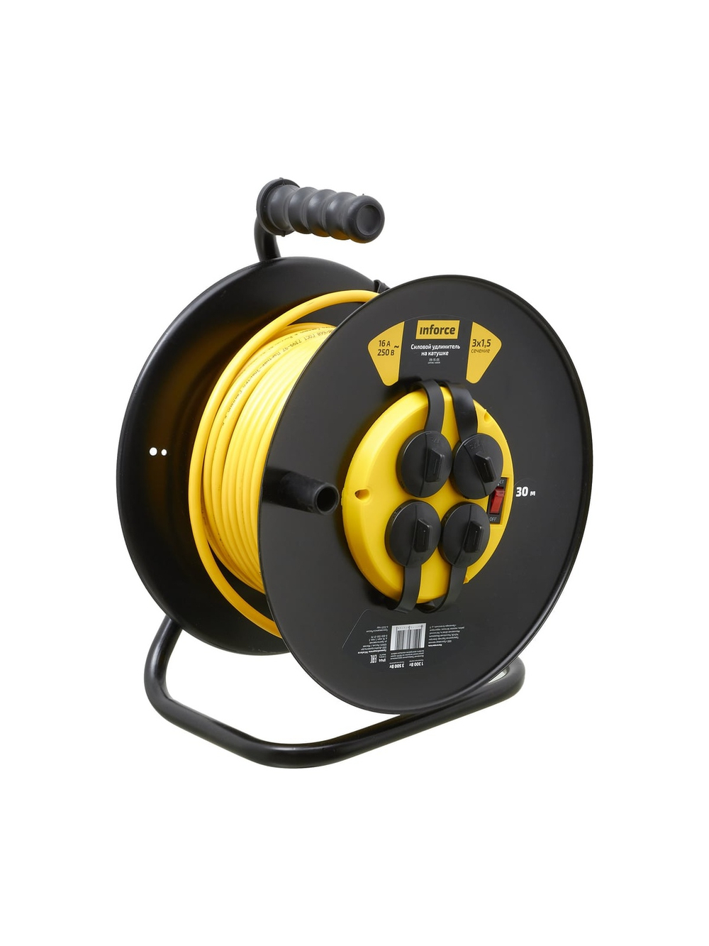 Силовой удлинитель на катушке Inforce 4 гнезда, с/з ПВС 3х1,5 16A 30м IP44 GRANITE ZG 09-15-05