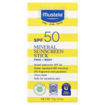 Mustela, минеральный солнцезащитный стик, SPF 50, 17 г (0,6 унции)