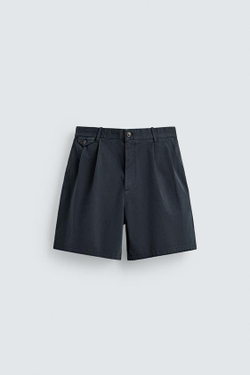 ZARA ШОРТЫ ЧИНОС REGULAR FIT СО СКЛАДКАМИ, МОРСКОЙ СИНИЙ