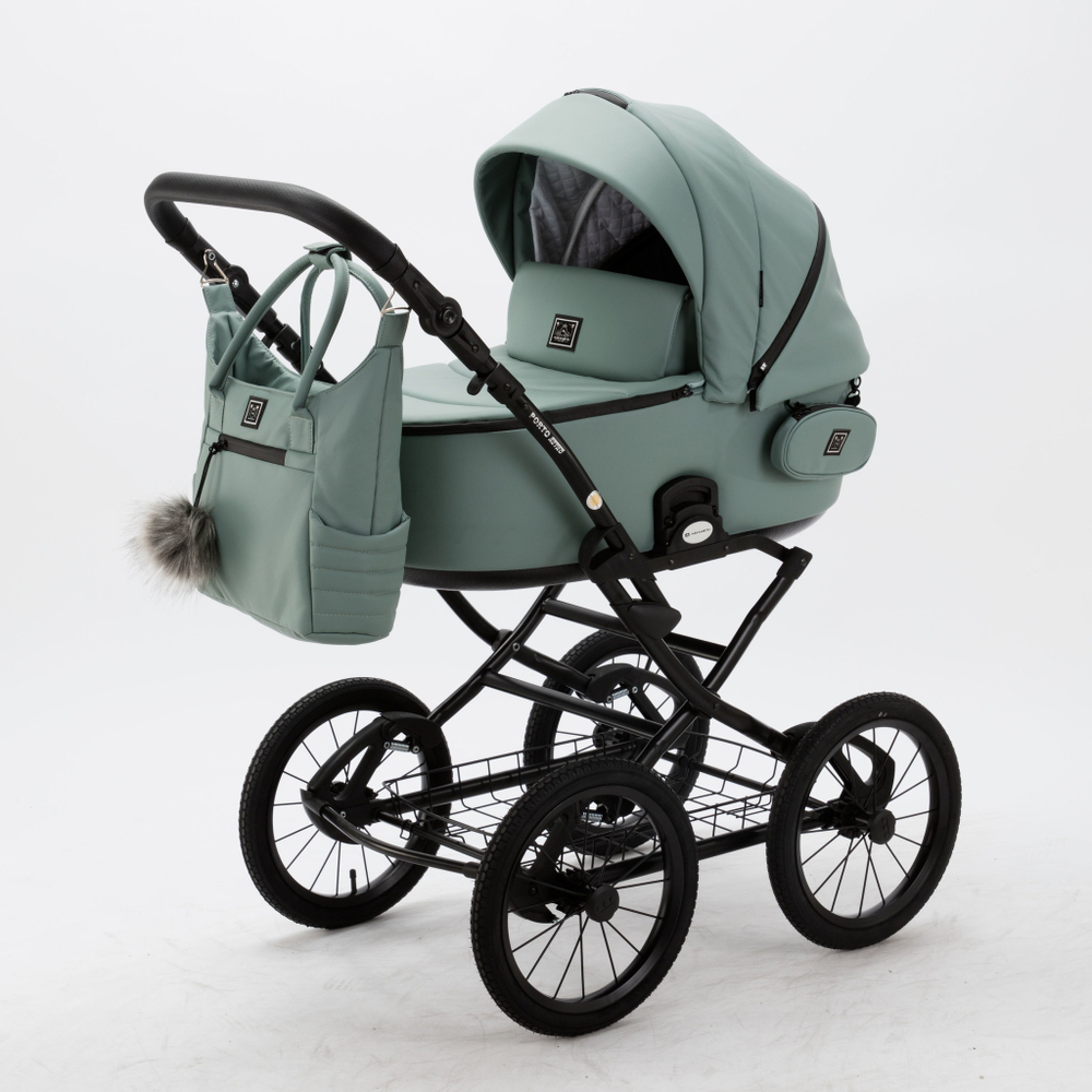 Универсальная детская коляска Adamex Porto Retro Deluxe (100% экокожа) P-SA20 (2в1)