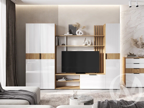 Гостиная "Роджина" (дуб крафт/белый глянец)