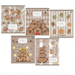 Тетрадь 12л., клетка, Alingar, скрепка, блок офсет, 100% белизна, мелованный картон (стандарт), "Capybara copybook", 5 дизайнов в пленке т/у