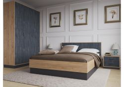 Двуспальная кровать Леви 160х200 дуб крафт золотой / черный / угольный камень