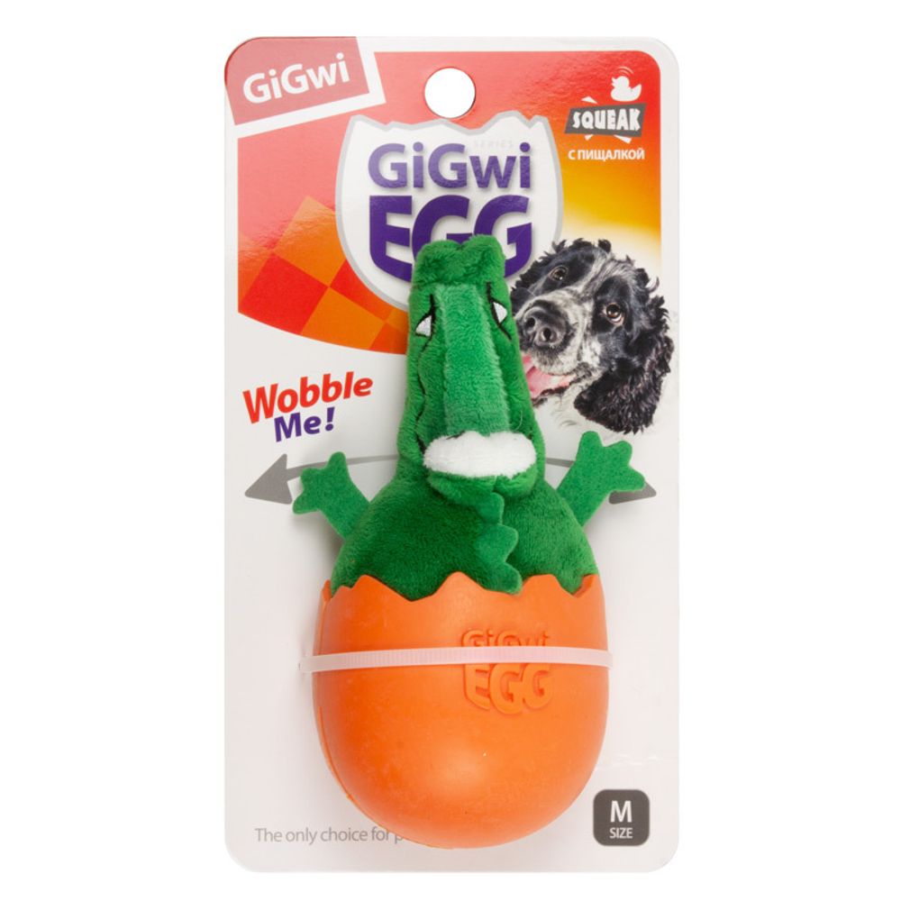 Gigwi GIGwi EGG игрушка для собак крокодил-неваляшка с пищалкой 14 см