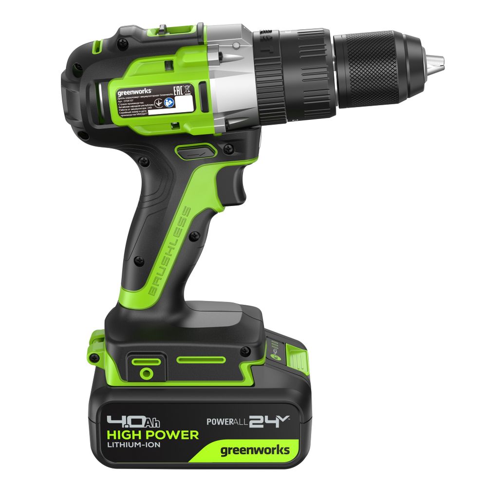 Дрель-шуруповерт ударная акк. Greenworks GD24DD60, 24V, б/щет, 30/60Нм,1х4Ач,ЗУ,кор (3704107CUB)