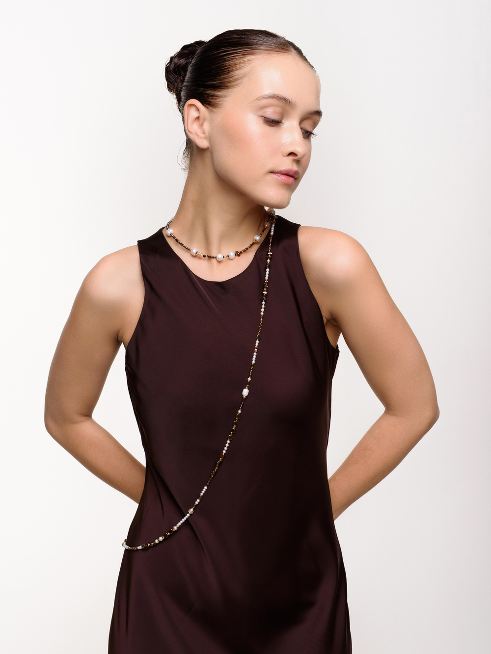 Сотуар "Extra Long Hematite Pearl" Gold