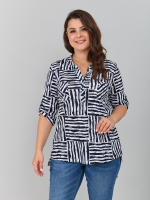 Блузка БЛ-131/синий-полосаквадрат